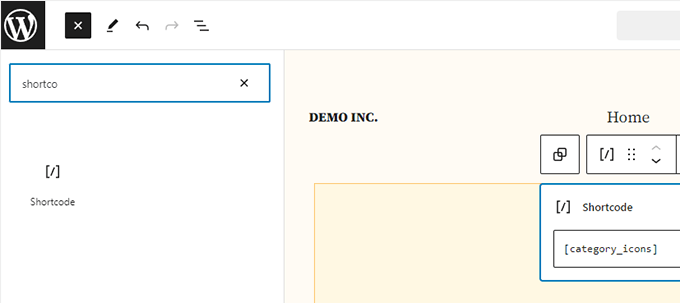 Adding shortcode in site editor
