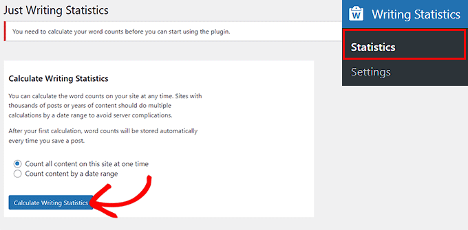 Click the Calculate Writing Statistics button
