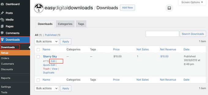 在 WordPress 中编辑数字产品