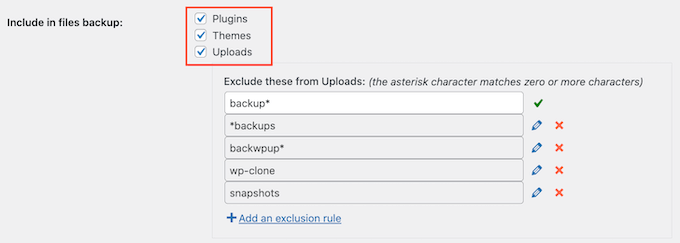 Excluding files from a Google Drive WordPress backup