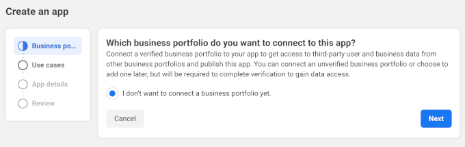 Choosing or leaving business portfolio as blank