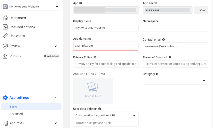 Adding the site domain