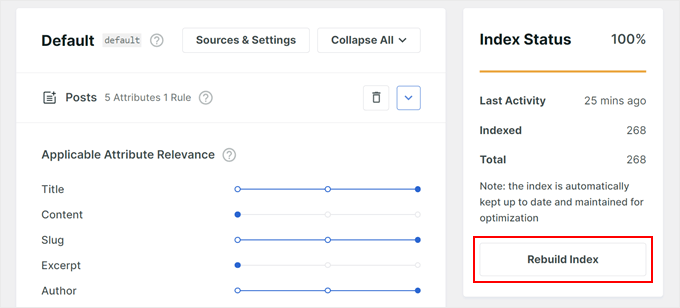 Rebuilding the search index in SearchWP