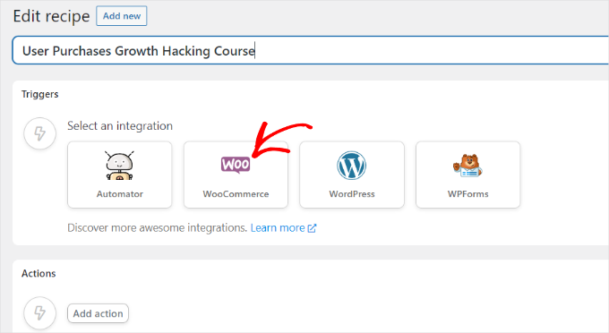 Enter a name and select WooCommerce as integration