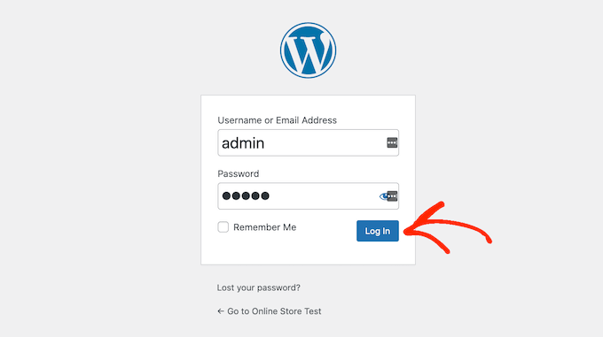 The WordPress login page