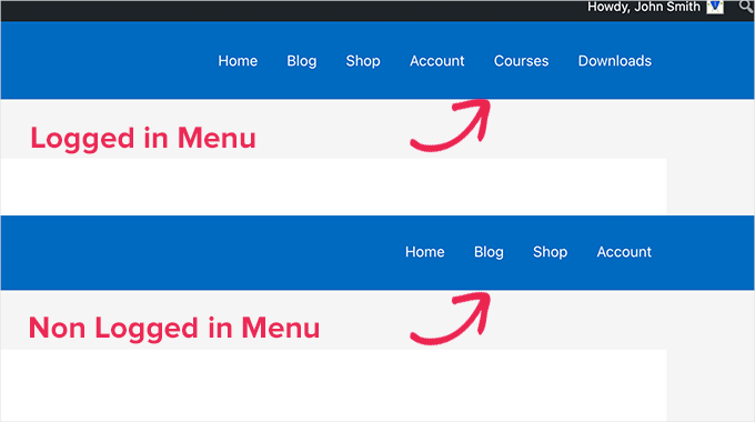 Different menu for logged in users