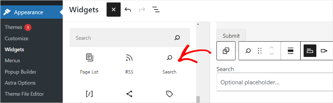 Add a search widget block