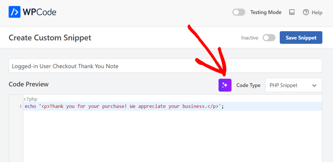 Use the AI Improve button to adjust your new snippet