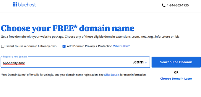 Choose a domain name for your Shopify store