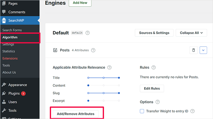 Edit search source attributes