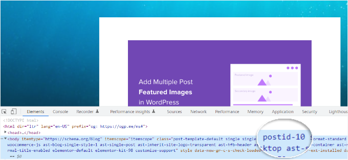 Inspect element to see post ID