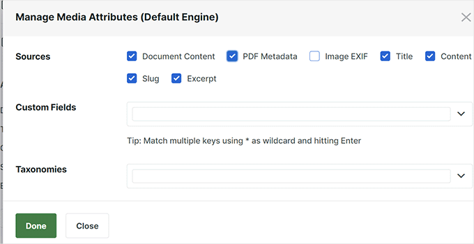 Select PDF document attributes