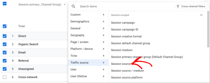 Session source dimension in Google Analytics