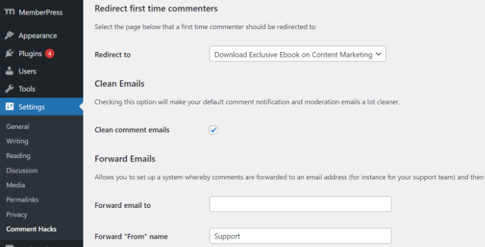 Set up comments redirect