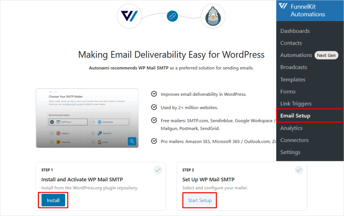 将 FunnelKit 自动化与 WP Mail SMTP 连接