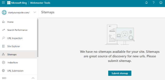 Submit sitemap in Bing