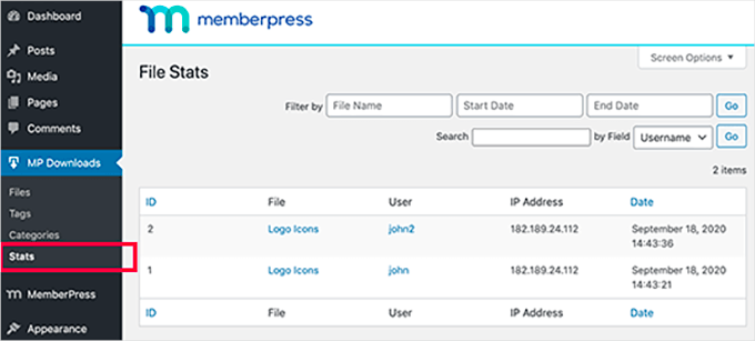 File download stats