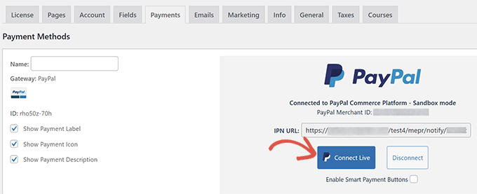 将 MemberPress 连接到 PayPal Commerce