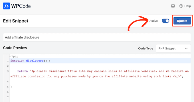 Updating a custom code snippet in WordPress