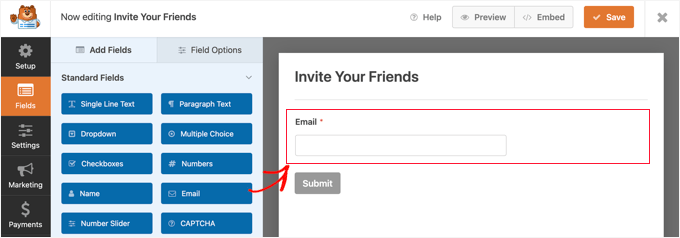 Drag an Email Field Onto the Blank Form