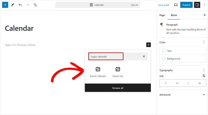 How to add a Sugar Calendar block to a page or post