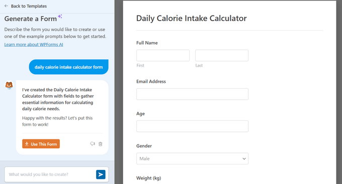 AI form building from WPForms