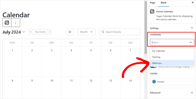 Select which calendars you want to display