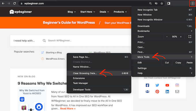 clear cache and cookies on edge