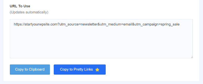 Copy custom link with UTM parameter