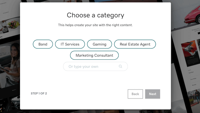 Choosing a category for your GoDaddy website