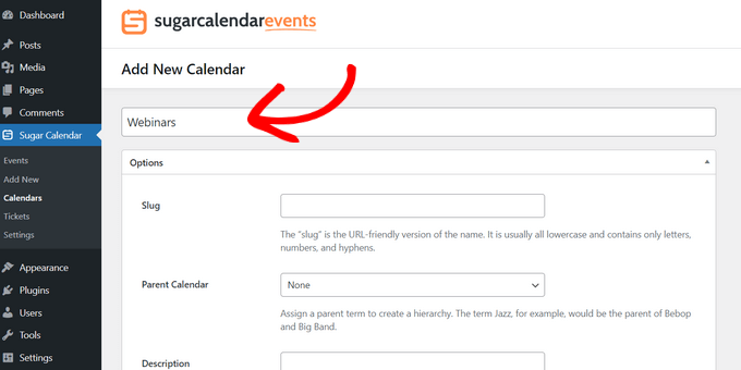 Giving your simple event calendar a name