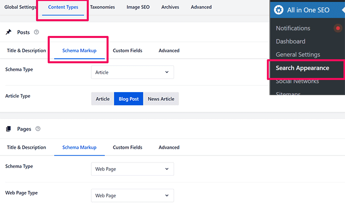 Select Schema for content types