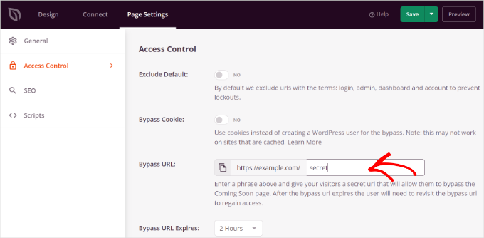 Access control settings in SeedProd