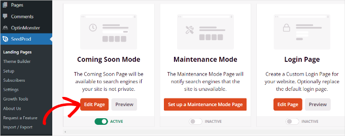 Edit coming soon page in SeedProd