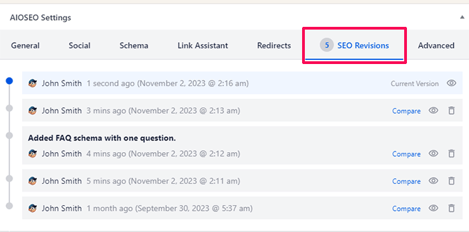 SEO revisions in All in One SEO