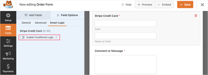 Click on the Smart Logic Tab and Enable Conditional Logic