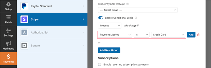 Toggle the Enable Condition Logic Option