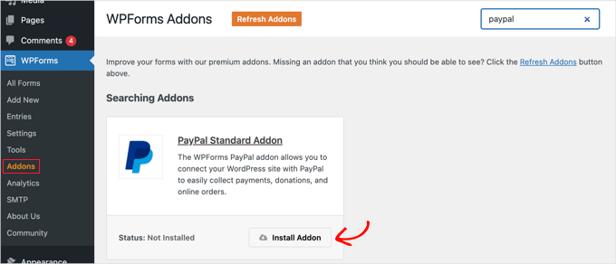 Install the PayPal Standard Addon