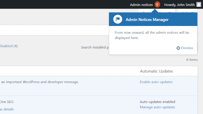 Admin notices preview