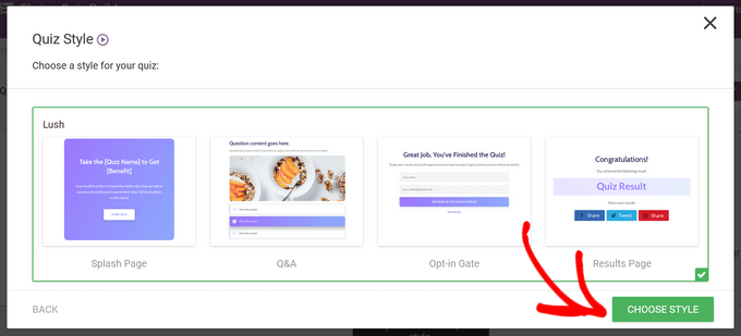 Choose a quiz style template