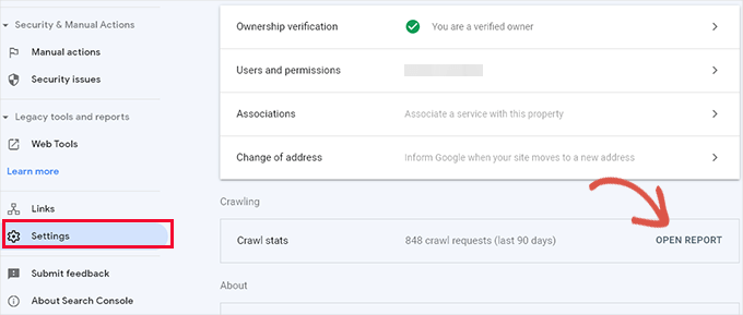 Open crawl stats report in Google Search Console