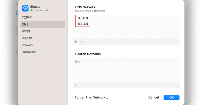 添加 Google DNS 服务器的地址