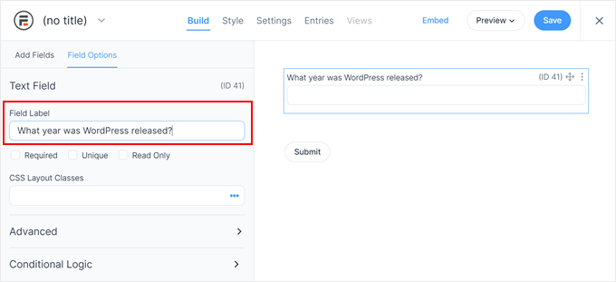 Customizing the field label in Formidable Forms