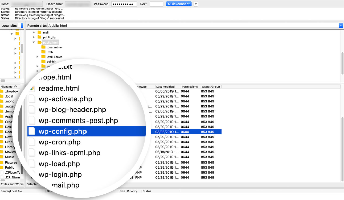 قم بتحرير ملف wp-config باستخدام FTP