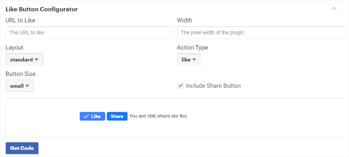 Get code from Facebook developer site