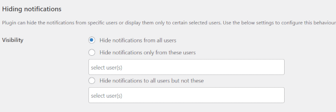 Hiding notices settings