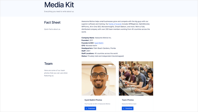 Awesome Motive's Media Kit Page