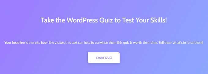 Add a quiz splash page