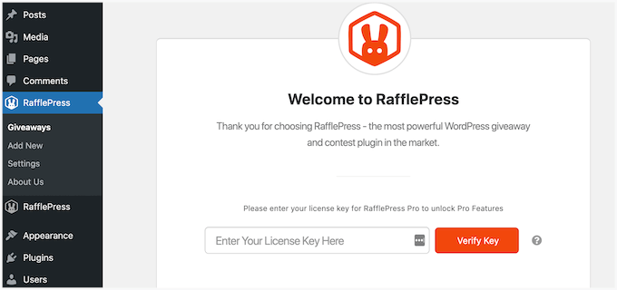 Adding the RafflePress license key