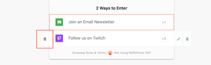 Rearranging your giveaway entry methods